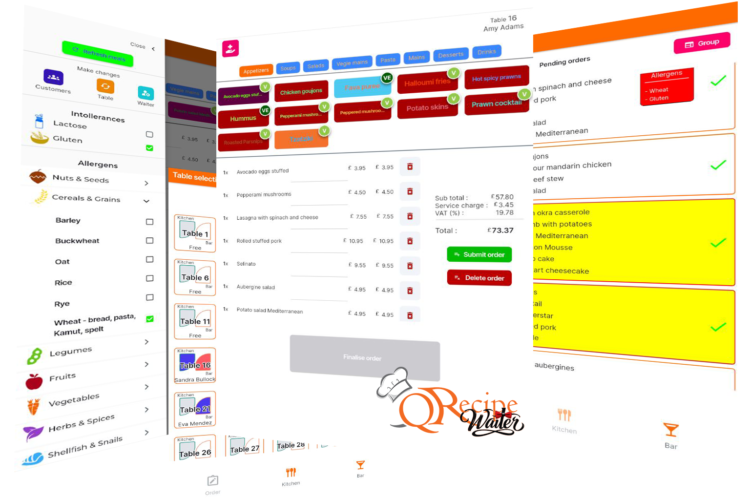 QRecipe Waiter Orders with allergens